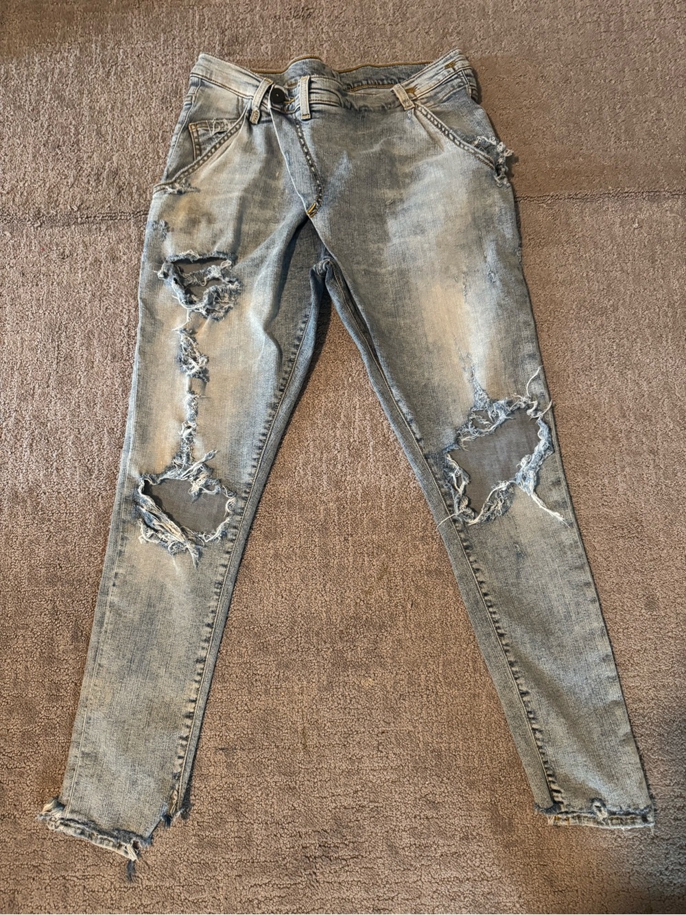 R13 X-Over Distressed Skinny Jeans Size 27 Light Wash
